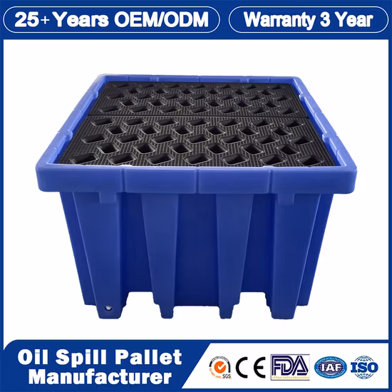 Palette industrielle résistante de déversement en plastique de recyclage rackable de contrôle de confinement d'huile à 4 tambours