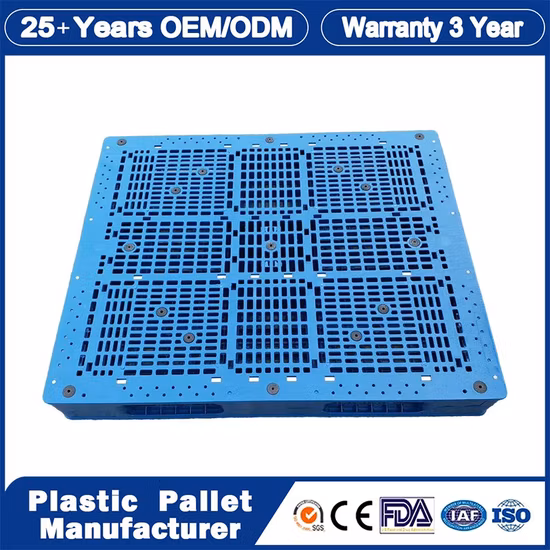 Palette en plastique rackable chimique double face bleue de Chine pour seau chimique