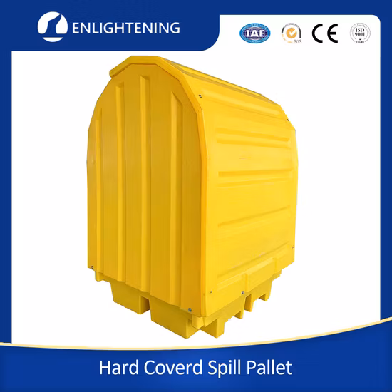 1420X1470X2070mm 4X205LTR Tambours 410LTR Puisard Capaty Couverture rigide en polyéthylène jaune Hard Top 4 Tambours Confinement Déversement Palette avec Drain