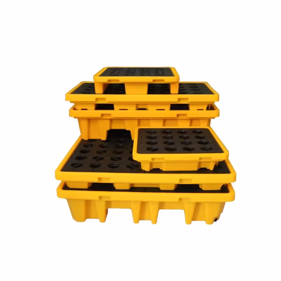 2 tambours capacité de puisard de 27 gal/105 L poches pour chariot élévateur baril d'huile en plastique HDPE palette de confinement des déversements à profil élevé pour le stockage de produits chimiques étanche